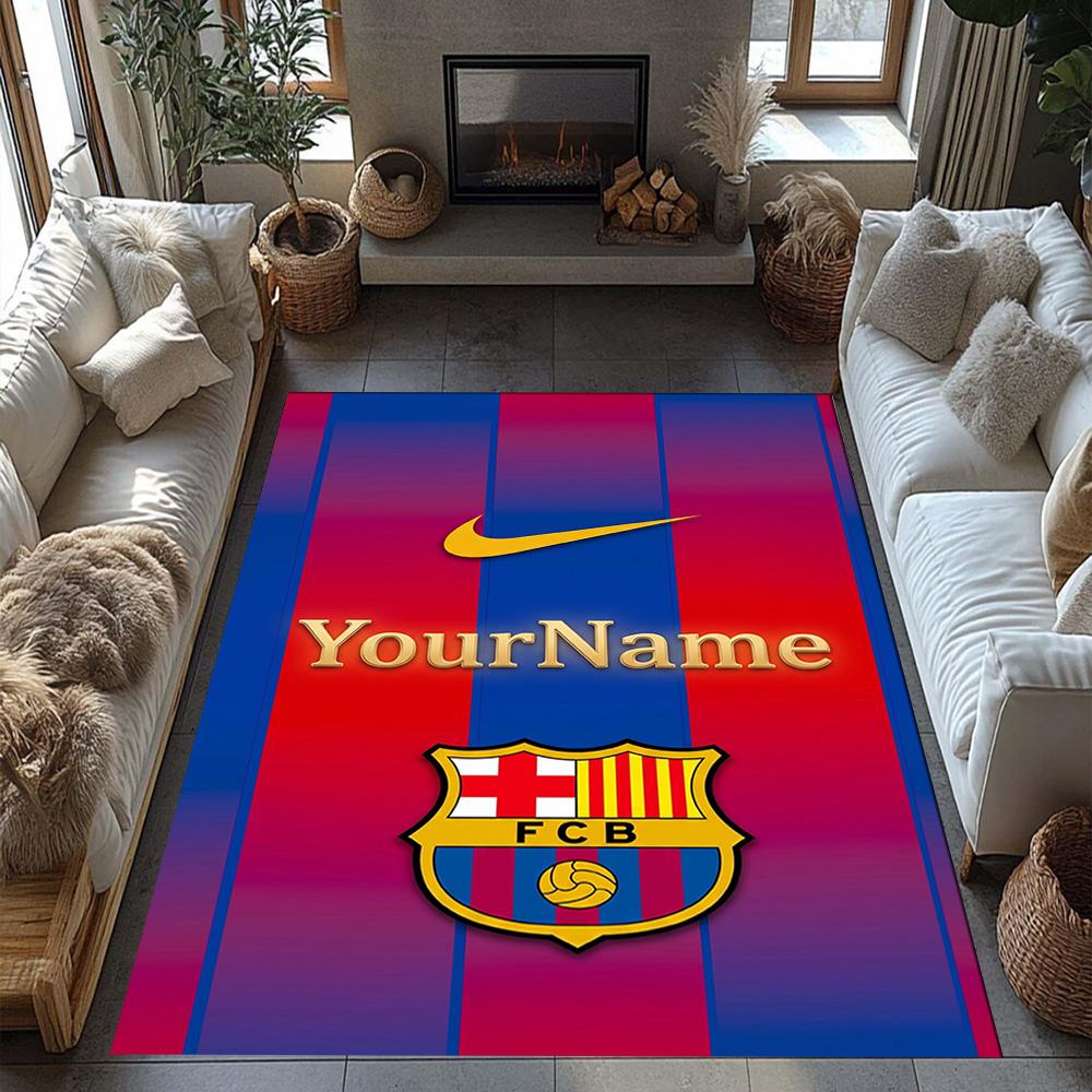 FC Barcelona personalisierter Namens-Teppich Perfekt für Esszimmer im Freien Eingangsbereich Flur Rutschfester Teppich Büros Dekorieren Hochzeitsfeier Geschenk