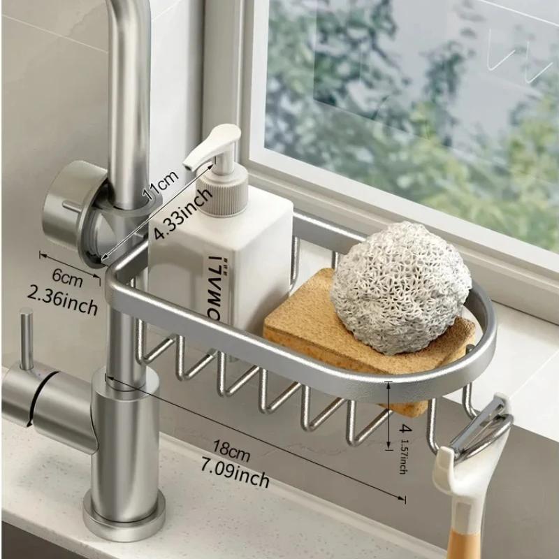Kitchen Space Aluminum Sink Drain Rack Sponge Storage Faucet Holder Soap Drainer Shelf Basket Organizer Bathroom Accessories