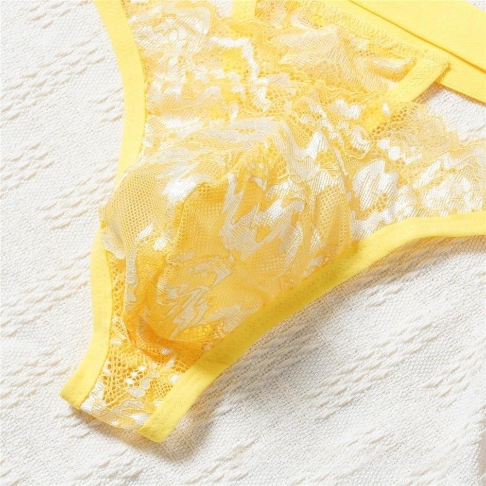 Low Waist Men's Lace Thong Transparent T-back Briefs Men Breathable Mesh Sheer Panties Role Play