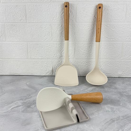 4-delat köksredskapsset Multifunktionell silikonspatel Soppslev Rislev med förvaringsbricka Värmetåliga matlagningsverktyg för stekning servering