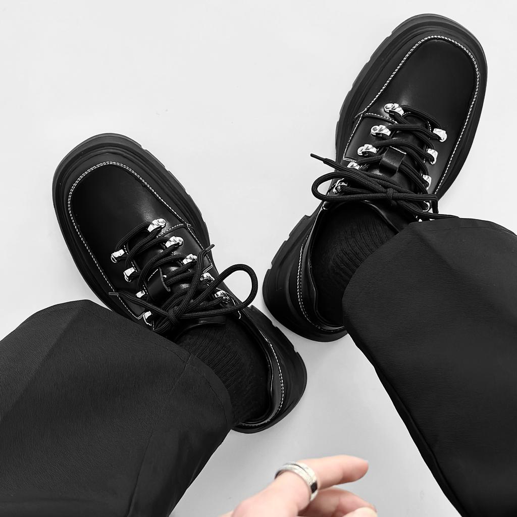 New Black Platform Business Shoes Men's Thick Soled Leather Shoes For Men British Style