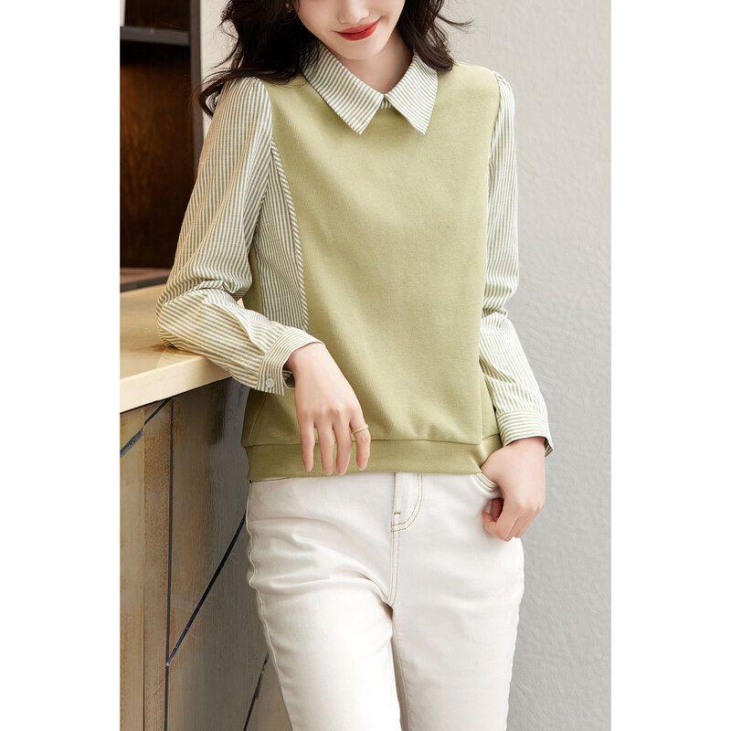 Fashionable Fake Two-piece Spliced Sweatshirt in Spring Autumn New Style of Ladies' Temperament Casual Simple Top