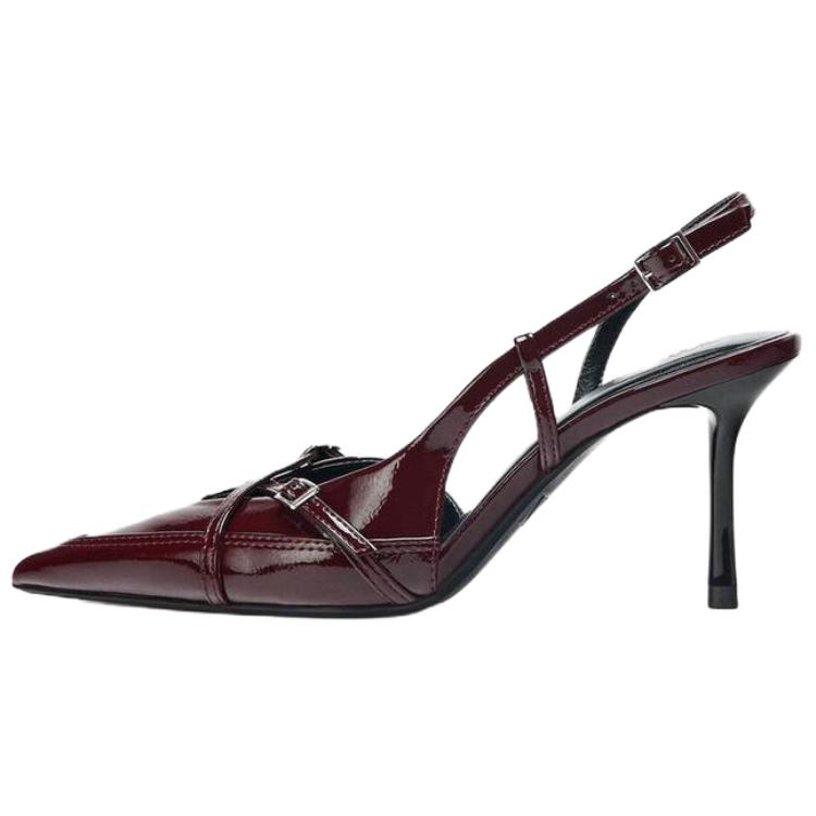 ZARA Patent Leather Slingback Stiletto Heel Pumps Burgundy Womens 3254610624 37