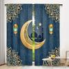 2 Pack Navy Blue and Gold Mandala Crescent Curtains, Flat Print, Ramadan Eid Window Decor, Living Room Bedroom Decor