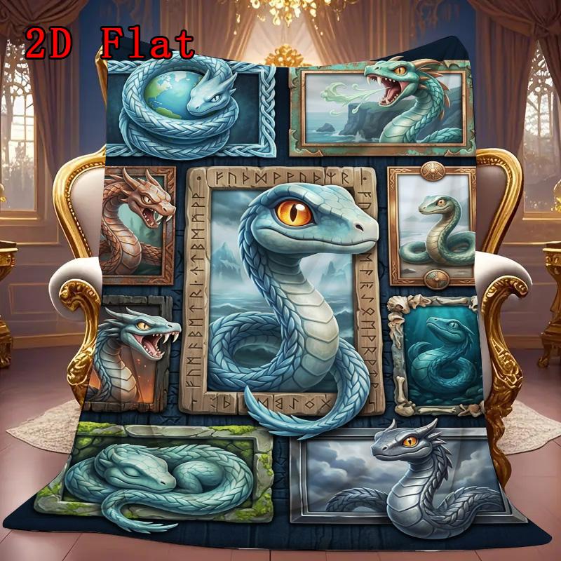 Mythical Serpent Compilation 2D Flat Pattern Flannel Blanket, High Quality All Seasons, Home Decor, Warmth and Comfort, Perfect for Christmas Gifts.