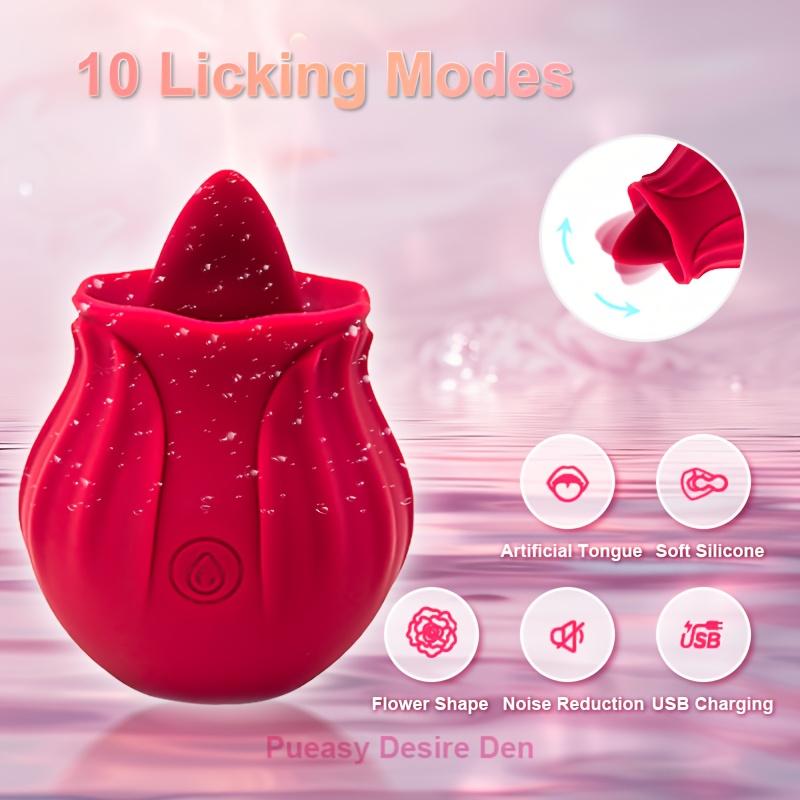 Rose Tongue Licking Vibrator for Women Clit Stimulator Oral Sucking Sex Toy Female Masturbation Sucker