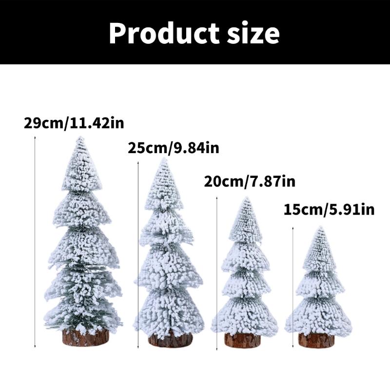 4 Pieces Miniature Christmas Tree Flocking Artificial Pines with Wood Stands for Table Decoration Desktop Ornament