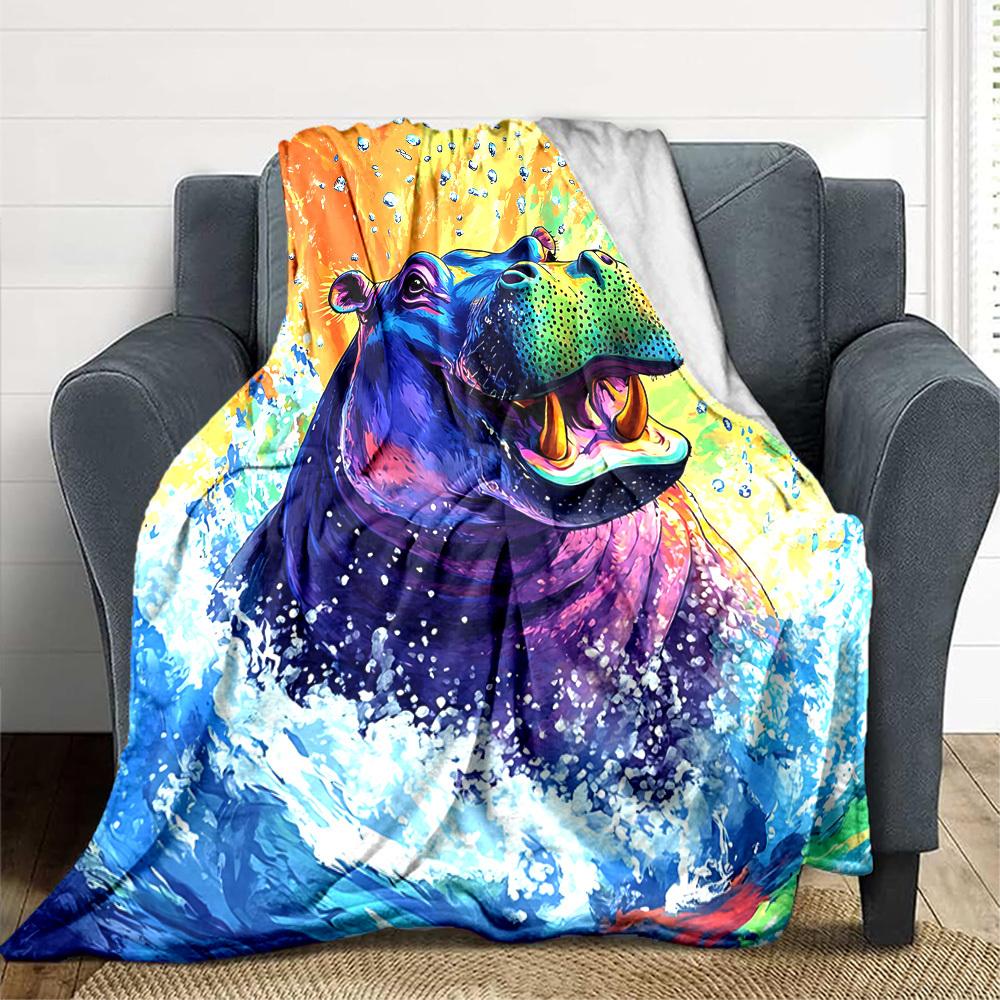 

1pc Colorful Hippo Print Blanket Lightweight Flannel Blanket Throw Blanket For Sofa, Bed, Travel, Camping, Livingroom, Office, Couch, Chair, And Bed y 100x150cm