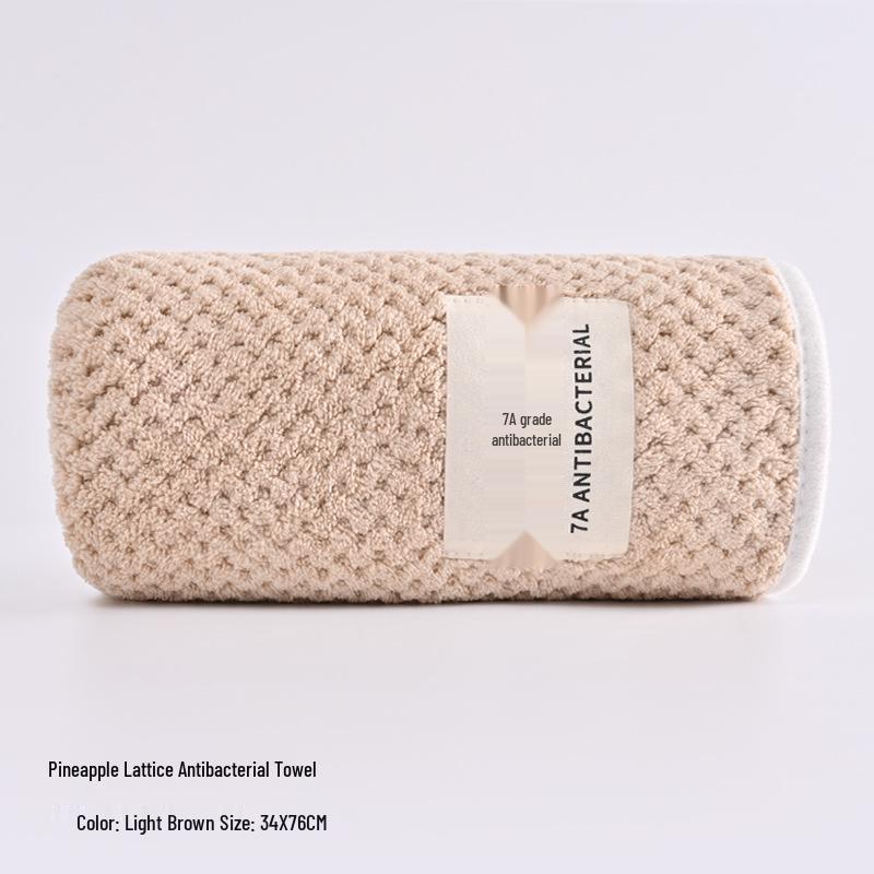 Pineapple Grid Antibacterial Quick-Dry Coral Fleece Towel for Face Washing and Bathing - Home Use for Adults 76*34cm