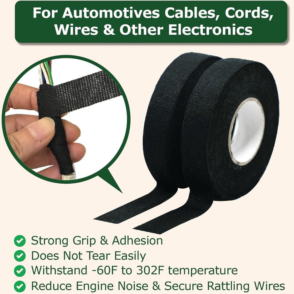 Heat-Resistant Harness Electrical Tape Automotive Wire Loom Fabric Wrapping Tape for Cable Management and PC Wire Bundling