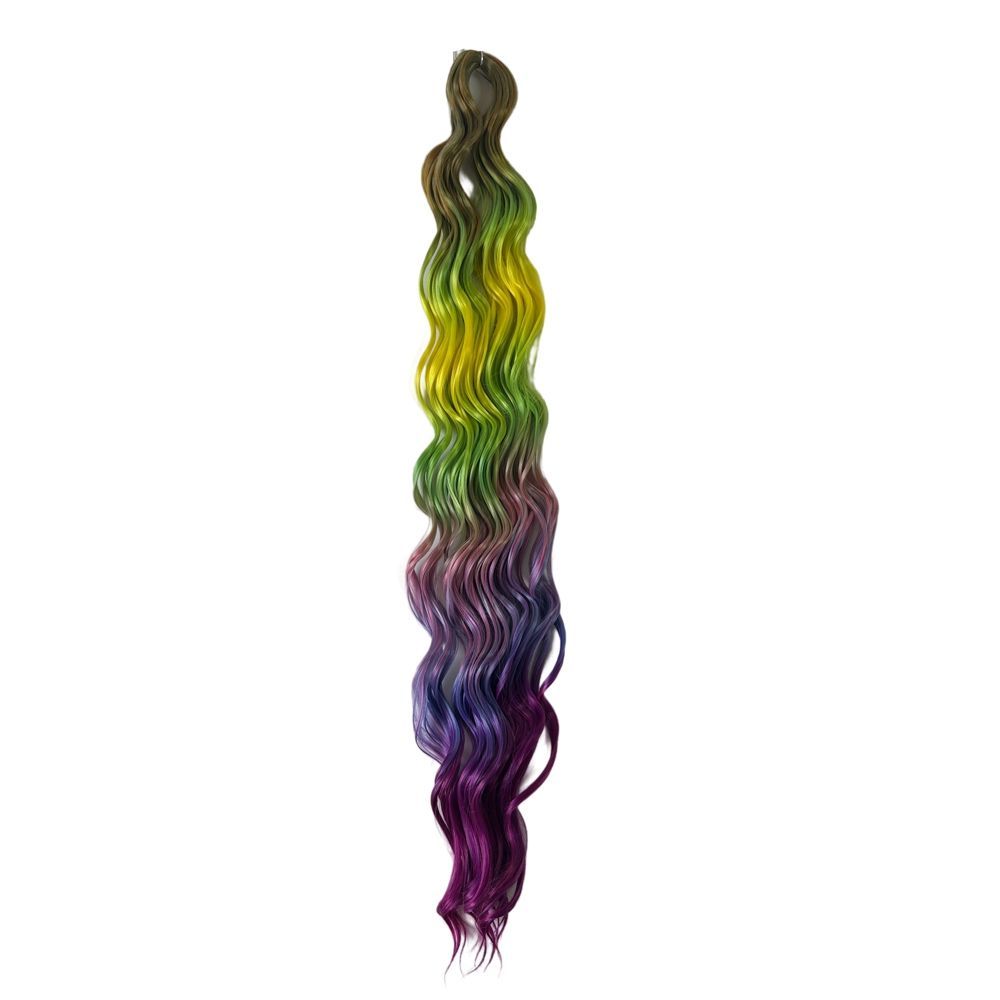

Colorful 24-inch Deep Rainbow-Hued Curly Wavy Gradient Synthetic Fiber Crochet Wig | Dyed Knitted Women s Wig