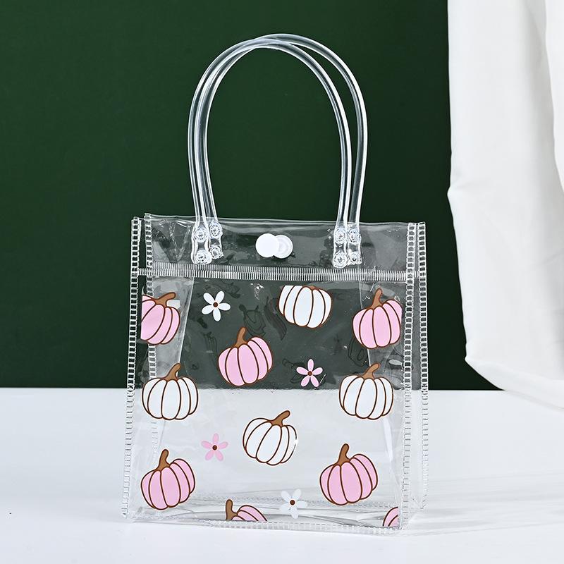 5pcs Strawberry Clear Gift Bags Cute Fruit Party Favor Bags with Handles Shopping Bag Red Heart Strawberry Bags Treat Tote Bags Gift Wrap Bags Handbag