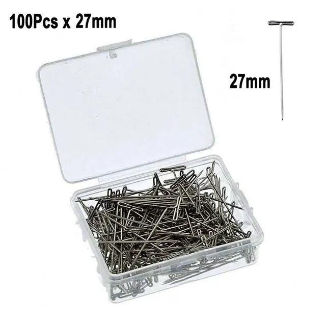 

100Pcs Wig T Pins for Holding Wigs Silver 27-53mm Long T-pins Styling Tools for Wig Display Macrame Modelling with Box M