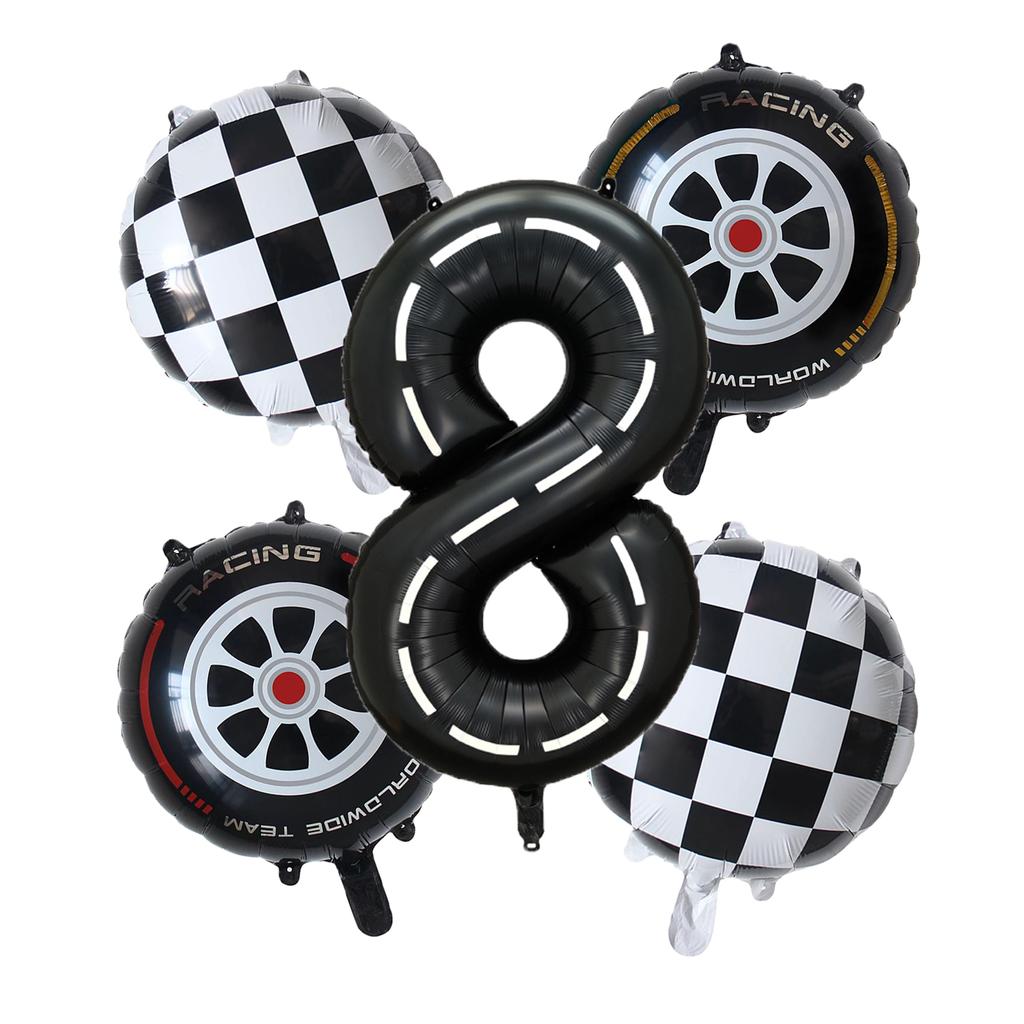 5pcs Race Car Balloon 40 Inch Racetrack Number Balloon 2 Black Baby Shower Boys Two Fast Birthday Race Car Theme Party Decorate