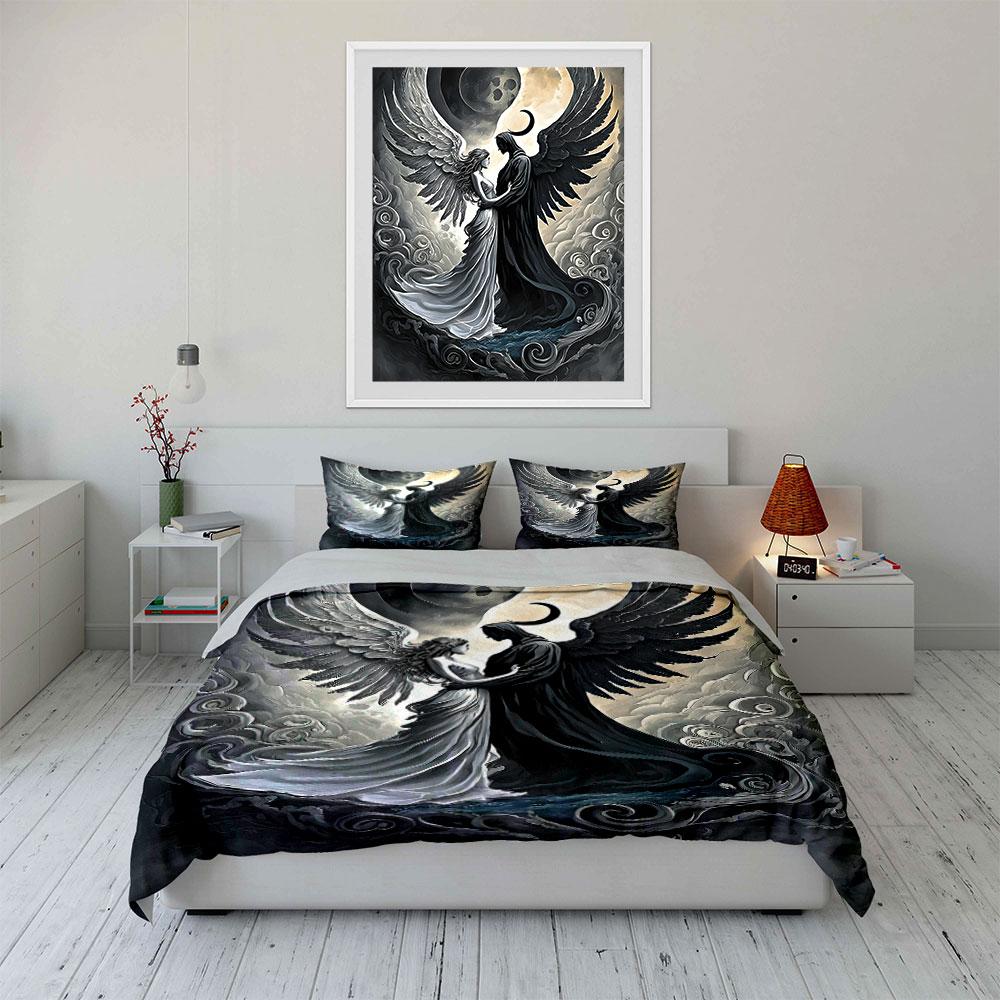 Angels with contrasting wings. Bedding sets Duvet cover sets Duvet covers Pillowcases(1* Duvet Cover 2* Pillowcases without duvet insert)