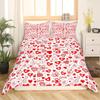 Red Love Heart Duvet Cover For Couples,Bow Romantic Bedding Set Valentines Day Loving Hearts Quilt Cover Wedding Comforter Cover