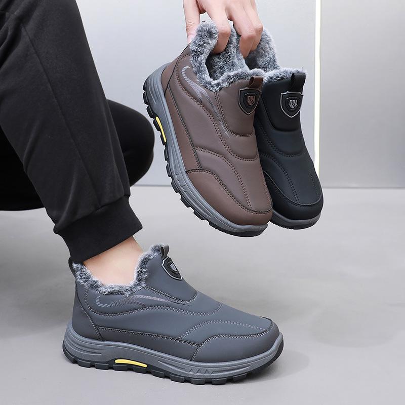 Men's Winter Fleece Lined High Top Shoes Outdoor Anti Slip Snow Boots Thickened Fur Lined Short Booties Men's Warm Soft Sneakers