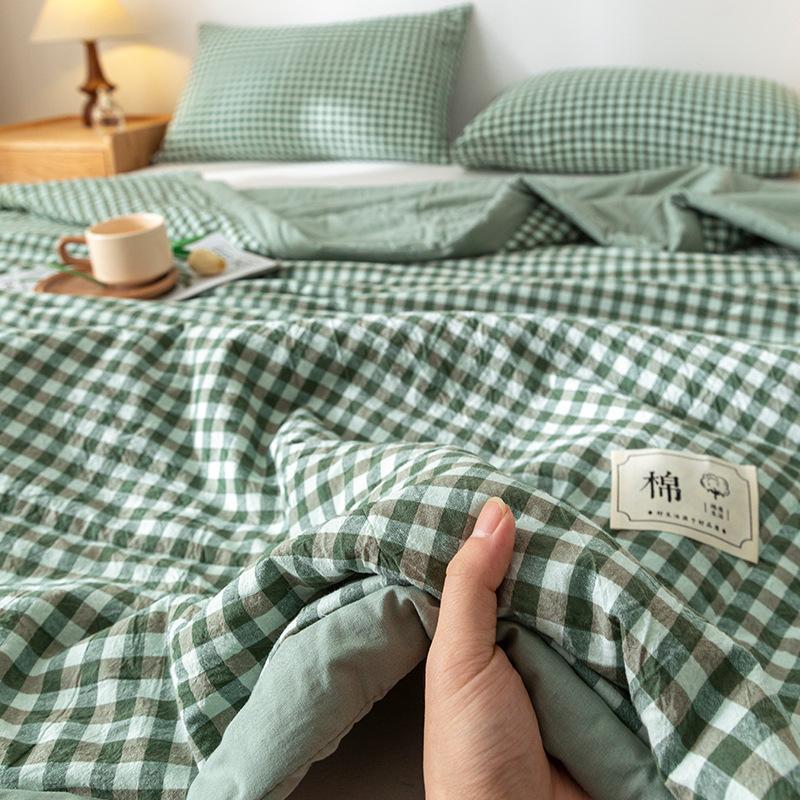 Plaid Print Washable Cotton Summer Cooling Quilt Lightweight Breathable Machine Washable for Student Dorms Single Double Beds Air Conditioner Rooms