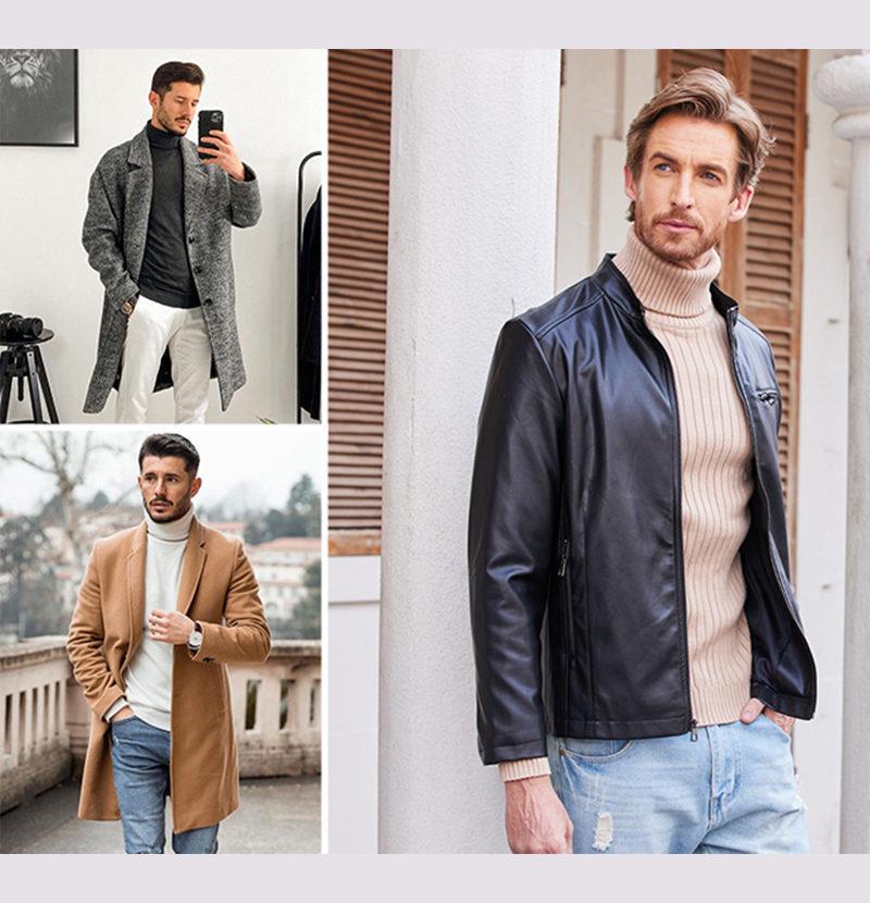 Men's Autumn/Winter Vertical Stripe High Neck Sweater - Slim Fit Warm Pullover Knitwear