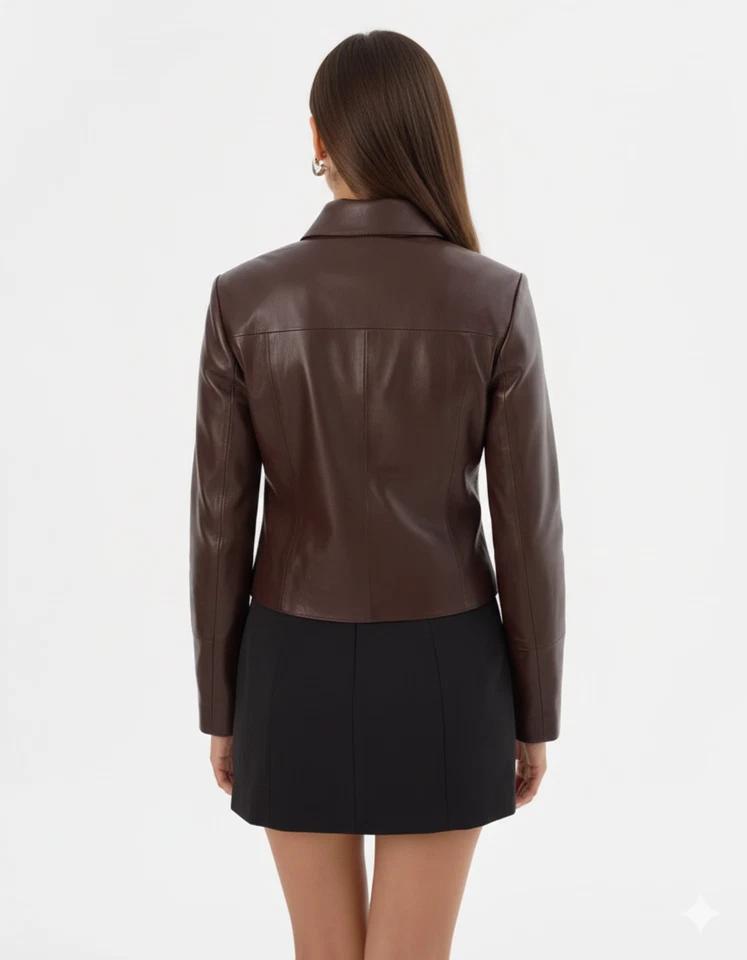 Leather Brown Causal Genuine Women Party Wear Jacket Handmade Biker Motorcycle