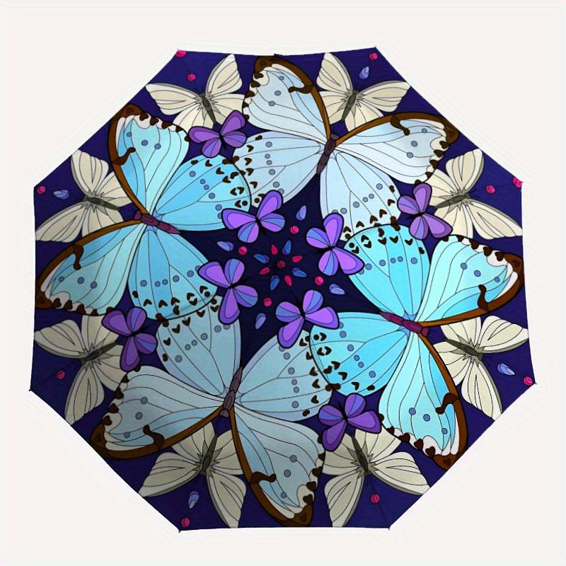 

1pc Butterfly Mandala Automatic Open/close Folding Umbrella, Compact Portable Travel Umbrella, Perfect Birthday/Christmas, Cute Umbrella, Du