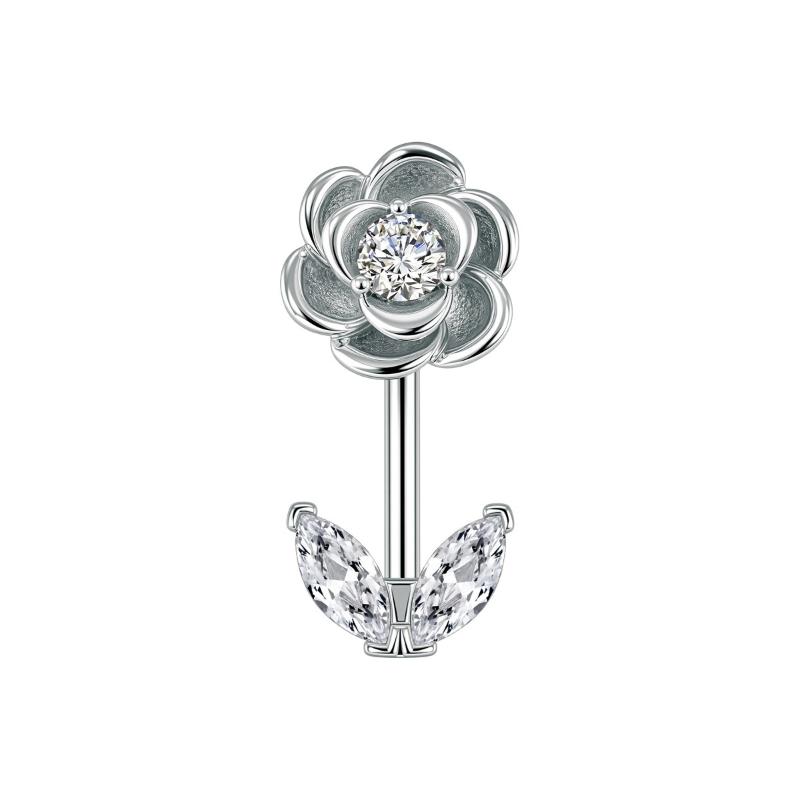 1Pcs  Stainless Steel Zircon Belly Button Ring Butterfly Flower Belly Button Stud Micro-Set Round Belly Button Piercing
