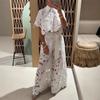 2025 Summer New European and American Solid Color Sexy Hollow Cardigan Top Wide Leg Pants Two-piece Set Women