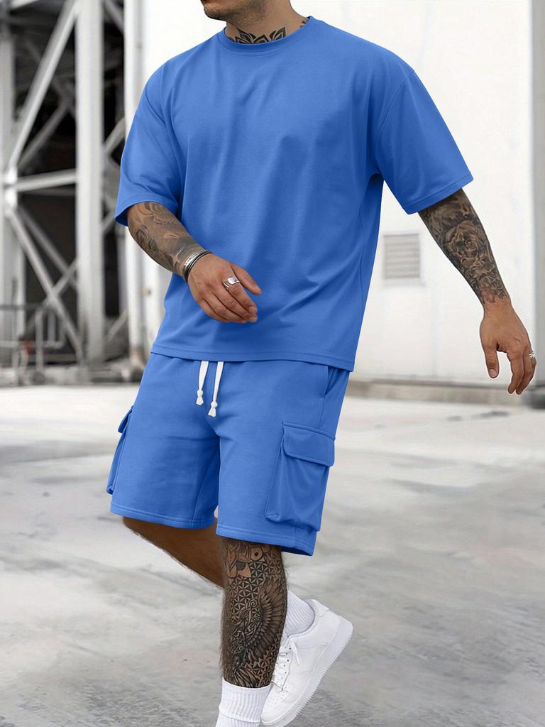 2024 Men's Summer Fashion T-Shirt and Workwear Shorts Set - Casual Sportswear Suit