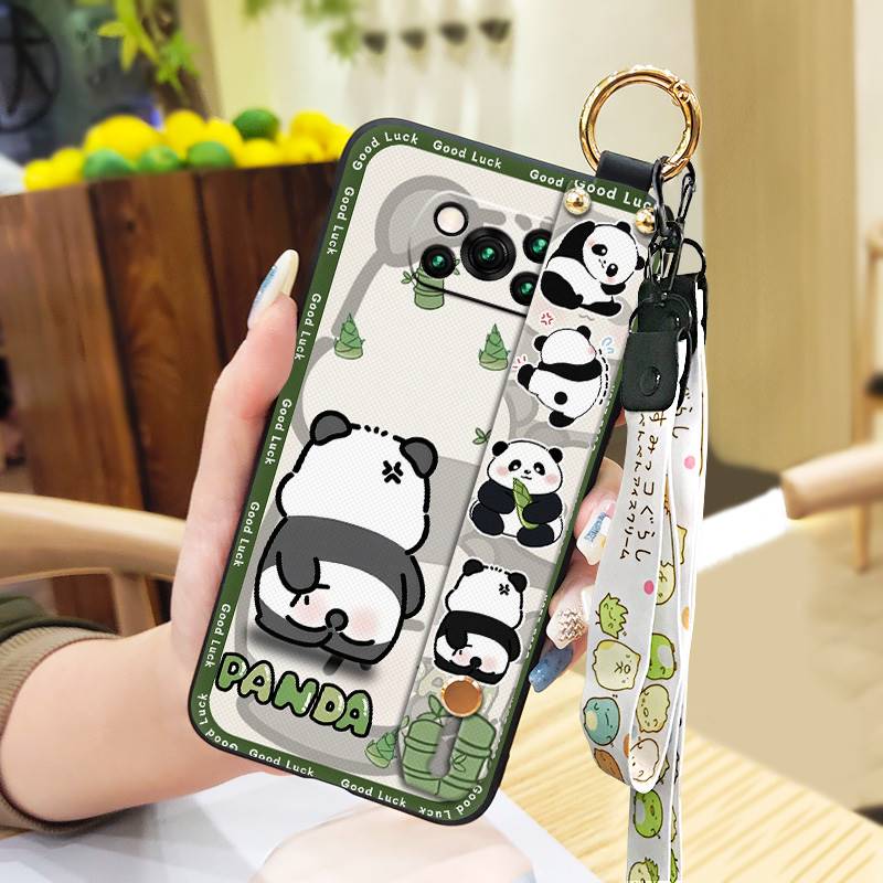 Soft case Wristband Phone Case For Xiaomi Poco X3 NFC/X3 Pro Durable Kickstand Phone Holder Ring Wrist Strap Cute Panda