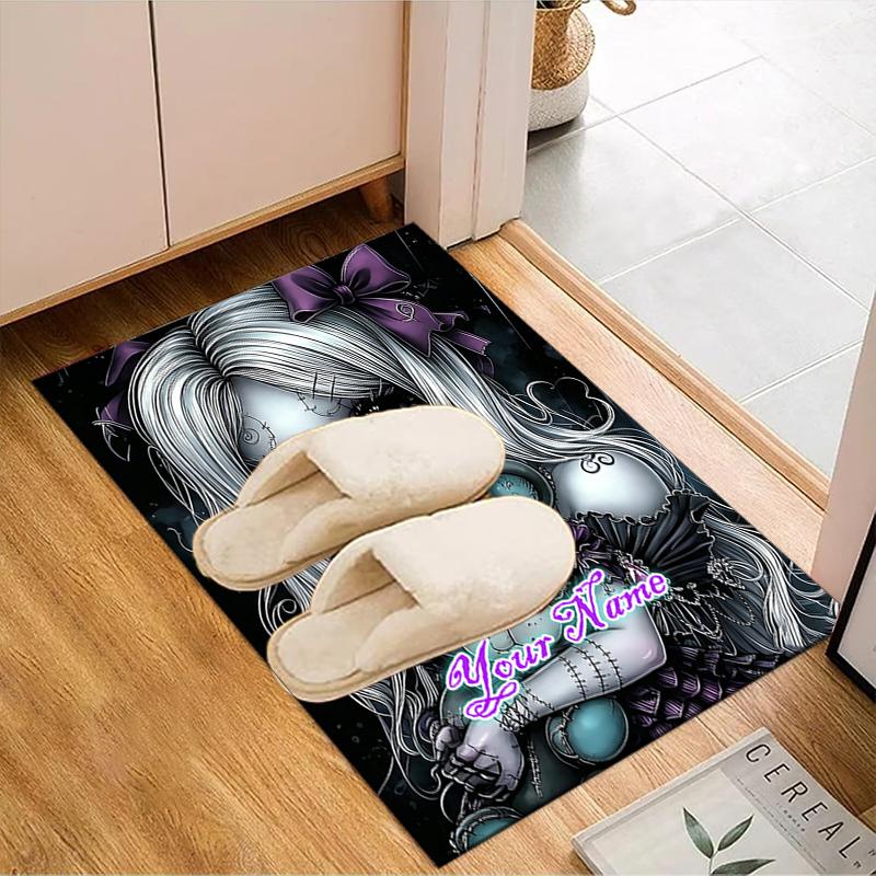1PC Custom Name Dark Fantasy Doll Theme Floor Mat Ideal for Living Room, Game Rooms, Office, Bedroom, Office Floor Mat , Floor Mats for Home