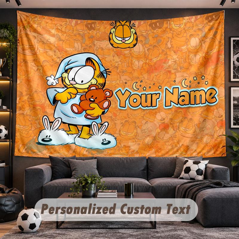Wall Hanging Tapestry Custom NameGarfield Pattern Personalized Printed Fabric Wall Decor