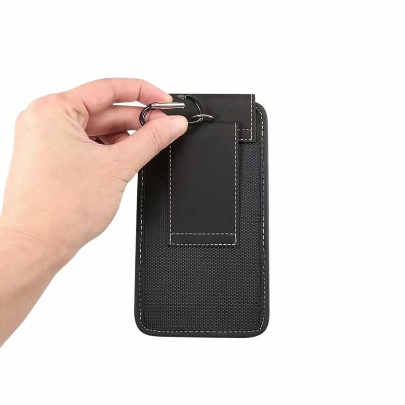 Men's Lightweight Leather Waist Phone Bag - Oxford Nylon, Horizontal/Vertical Style