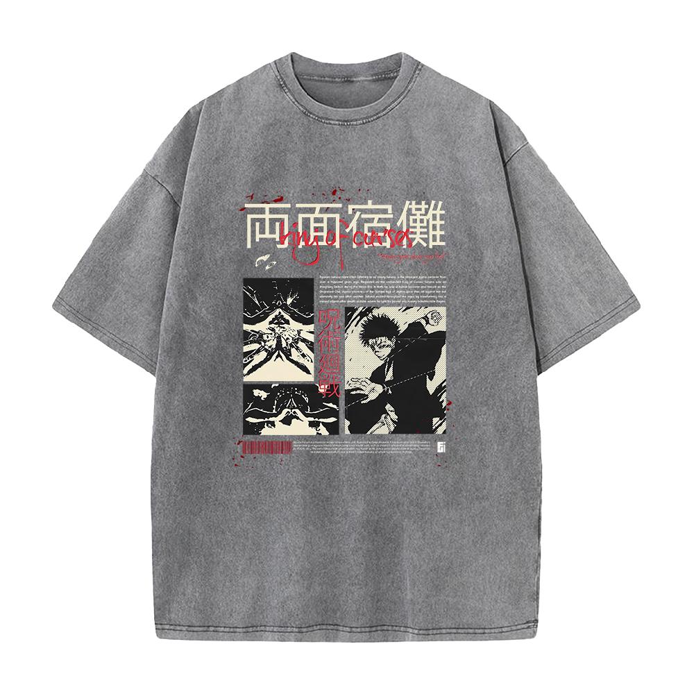 Ryomen Sukuna Print Tshirt Jujutsu Kaisen Manga T Shirt Men Women Wash Cotton Tee Top Summer Short Sleeve Loose Tshirt Clothing