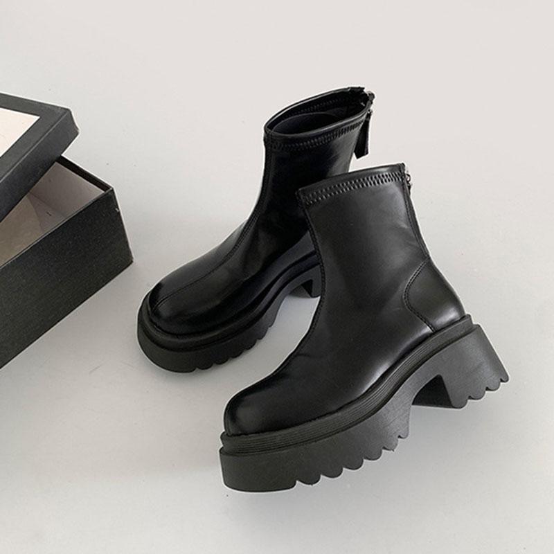 Fashion Comemore Platform Women Ankle Boots High Heels Leather Shoes Woman Spring Autumn Black Short Punk Motorcycle Boots Femme Shoes