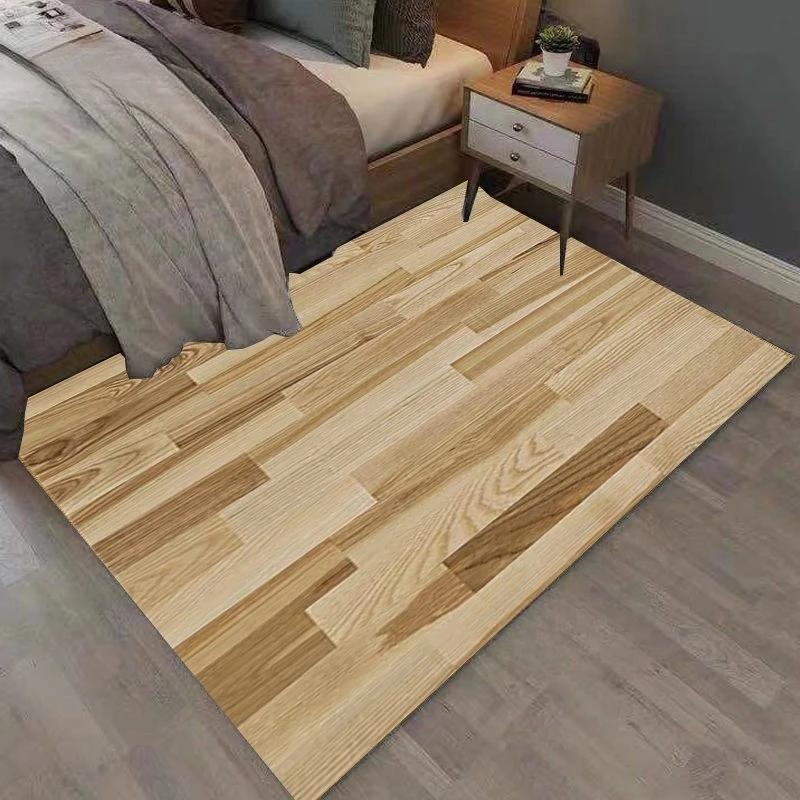 Rectangular Staggered 3d Planks Carpet Geometric Wood Grain Mats Entrance Non-Slip Floor Rug for Living Room Bedroom Home Decor