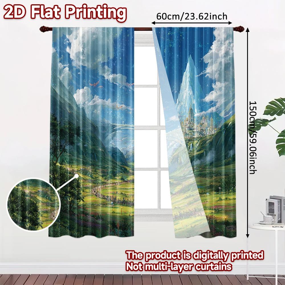2pcs, 2D FLAT PRINTING Curtains (Without Rod) Mystic Valley Halloween Festival Creative Curtains Fabric Curtains Decorations