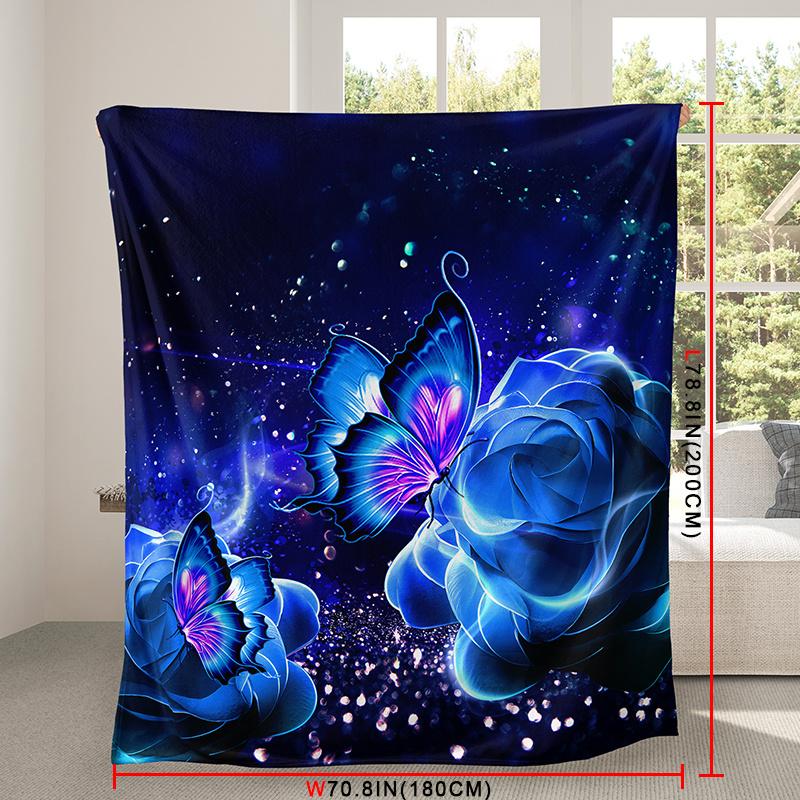[1 Dream Butterfly Blanket] Soft Warm 1 Dream Butterfly Floral Print Flannel Blanket | Multi-Purpose All-Season Gift Blanket for 70x100cm