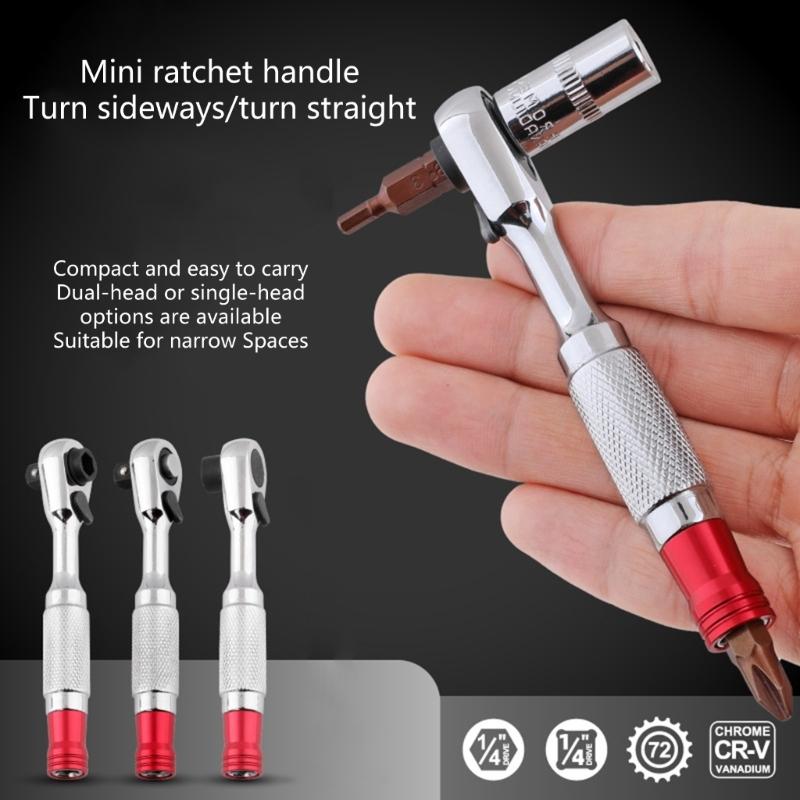 Double Ended Ratchet Wrench Tool Ergonomic Nonslip Handle 1/4" Drive Ratchet HandleFor Home Workshop Use