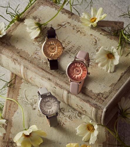 Authorized Dealer [OLIVIA BURTON] Olivia Burton Women's Watch 24000222 3D Flower Midi Gold Black Leather