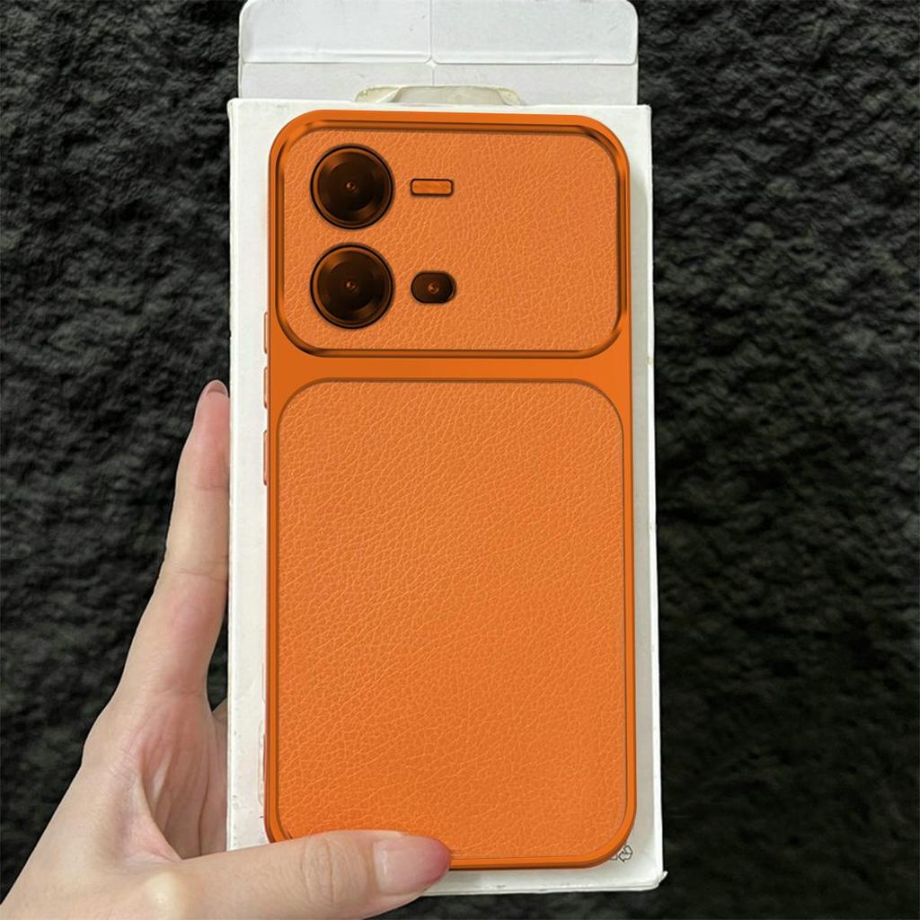 Premium Executive Leather Case for Vivo V25e V25 5G Large Window Lens Protector Cover