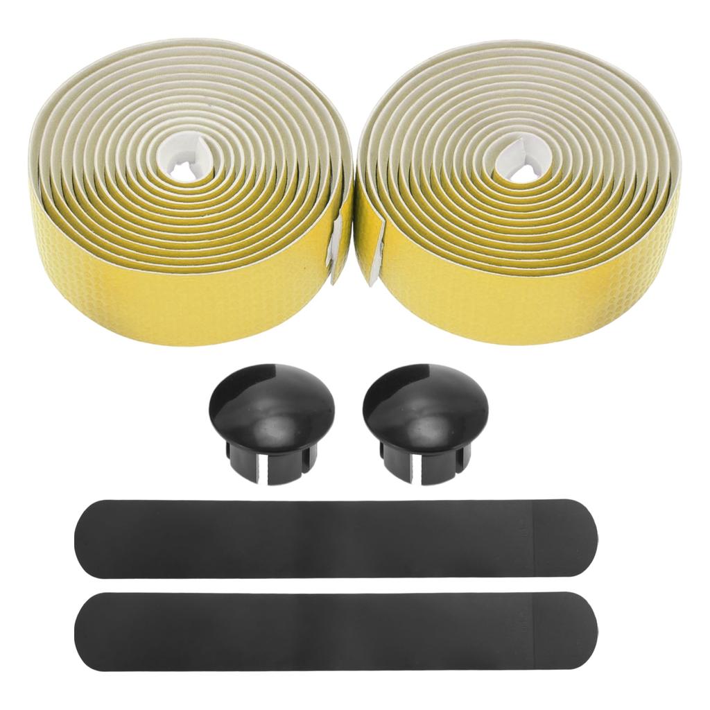 BULLSPANN 1 Pair Bicycle Handlebar Carbon Fiber Pattern Grip Tape for Road Bikes and Yellow Tape, Anti-Slip, Shock-Absorbing, MTBs,