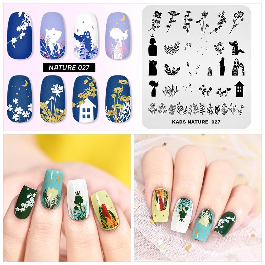 kads Nagelkunst Stamping Platten Natur 027 Blätter Blumen Design Bildvorlage Nagelschablone Maniküre Überdruck Stamping Nägel