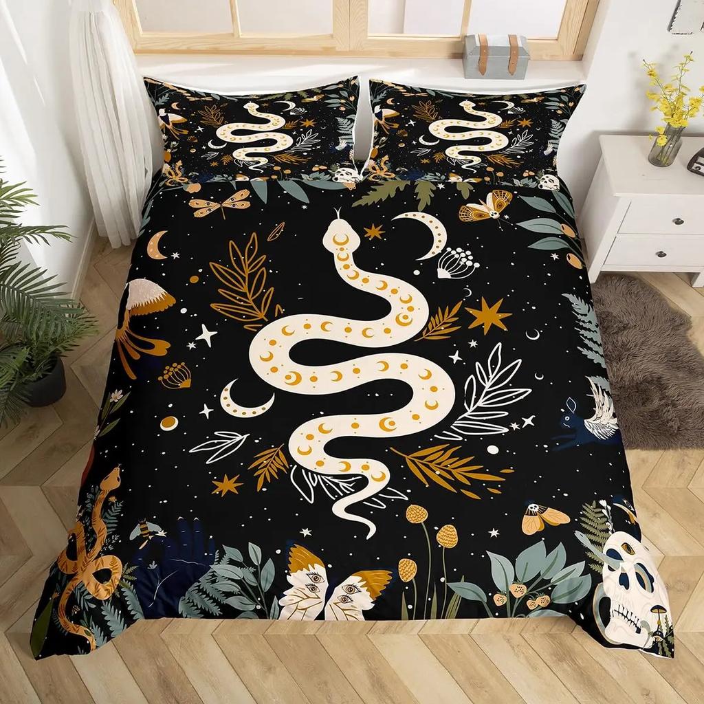 Snake Warm Comforter Cover Set for Children Kids Young Boys Tens Snake Soft Duvet Cover Reptile Print Beding Set Animal Comfortable Quilt Cover Beding