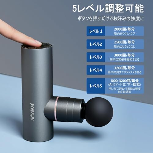 arboleaf Mini Handheld Myofascial Release Gun with Aluminum Alloy Body, 5 Powerful Vibration Levels, Self-Adaptive Mode, 4 Silicone Heads, Type-C Rech