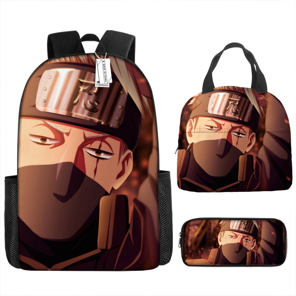 Naruto Schoolbag Elementary School Boys Large Capacity Schoolbag Lunch Bag Pencil Case Three-piece Set