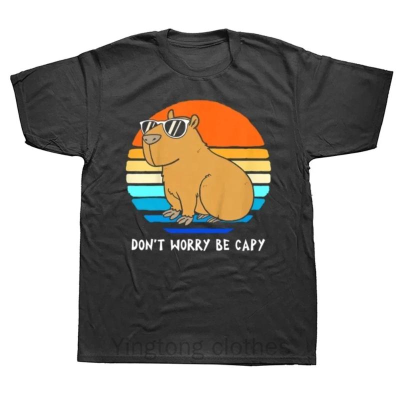 Retro Funny Capybara Dont Be Worry Be Capy Capibaras T Shirts Graphic Streetwear Short Sleeve Birthday Gifts T-shirt Graphic Y2K XS чёрный