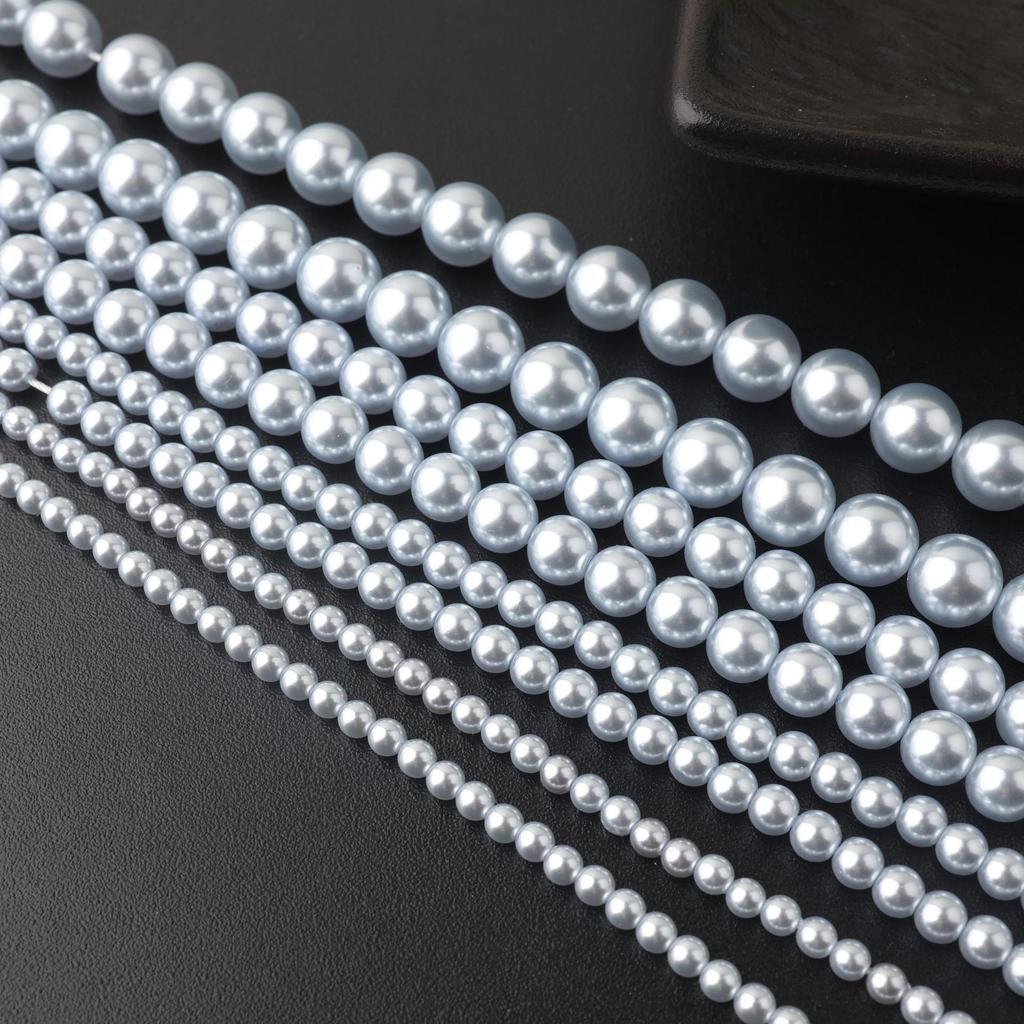 Shi Jia Ice Blue Glass Pearl Beads: Round Shell for DIY Jewelry and Bracelets
