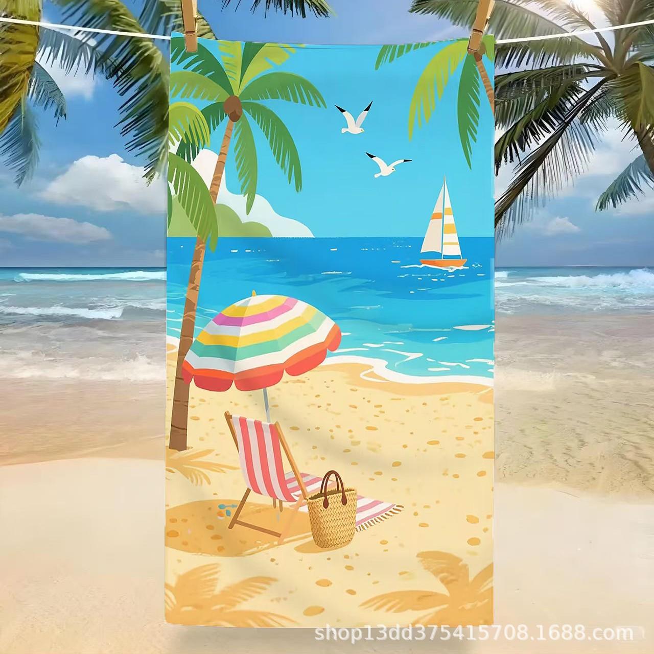 Mediterranean lobster lemon beach towel, quick drying water absorbing beach resort pool towel 50x100cm