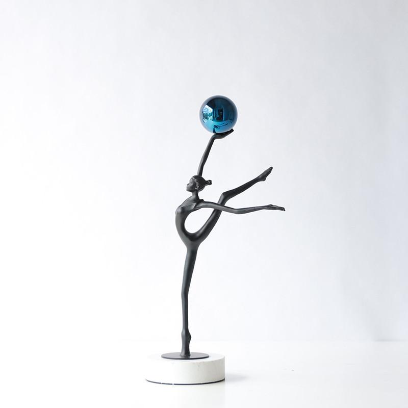 Black Cast Iron Man Holding Golden Ball, Abstract Art Dancing Girl Figure Sculpture, Metal Crafts, Interior Decoration Ornaments