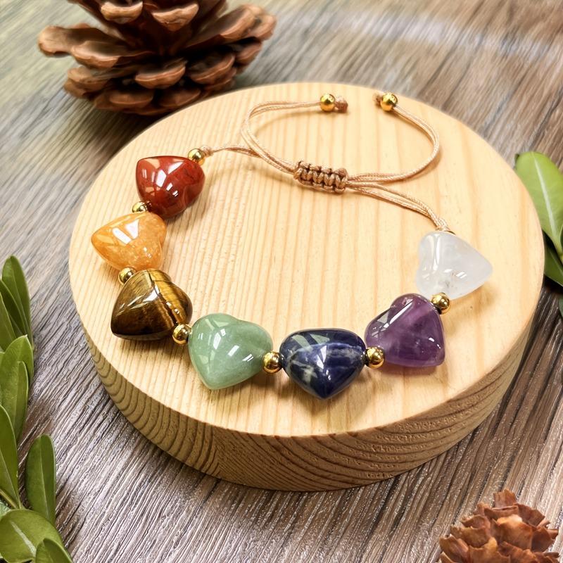 1 Stück Naturstein-Kristall, herzförmiges buntes Stein-Webarmband, Natur-Schmuckarmband.